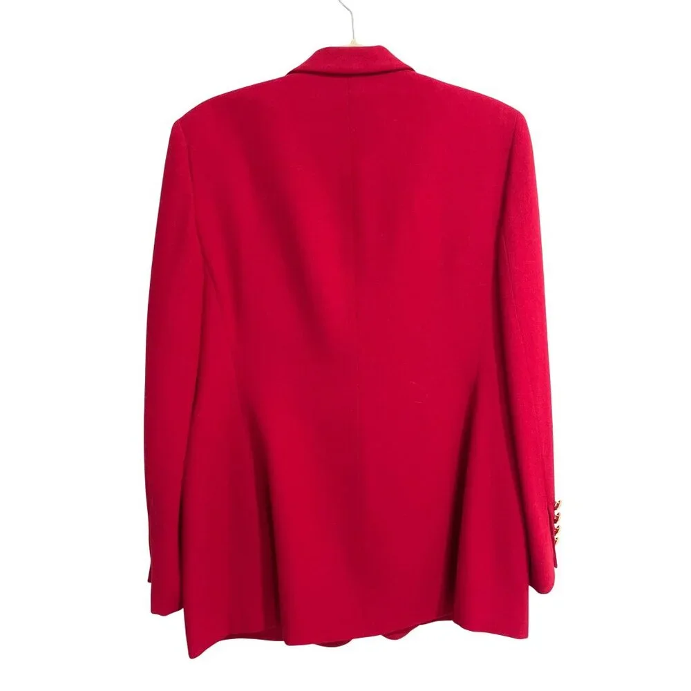 Lauren Ralph Lauren Black Label Red Wool Blazer Crest Gold Button Vtg Petite 10P - Picture 2 of 7